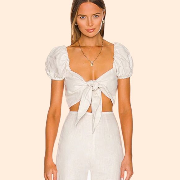 Faithfull The Brand Eva Tie Linen Top - Picture 1 of 6